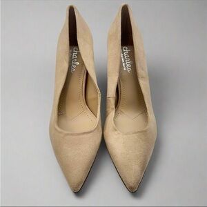 charles by Charles David Suede Camel Pointed Toe Block Heels